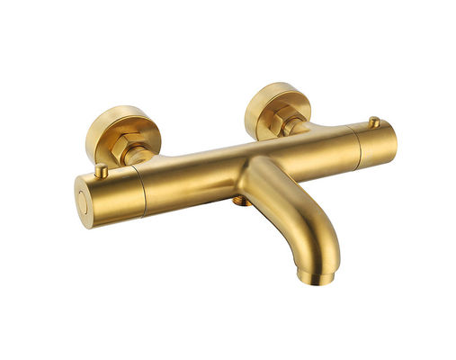 Temperatura termostatica regolabile Bagno o doccia Sgombero di scarico Mixer spazzolato Colore dorato Rubinetto in ottone OEM Rotondo Classico