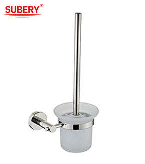 Oem Sus304 Polished Chrome Toilet Brush Holder Accessori da bagno di vetro classico rotondo