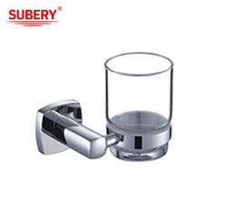 Single Tumbler Holder Brass Glass Bathroom OEM Brass Base Square Con Curve Design