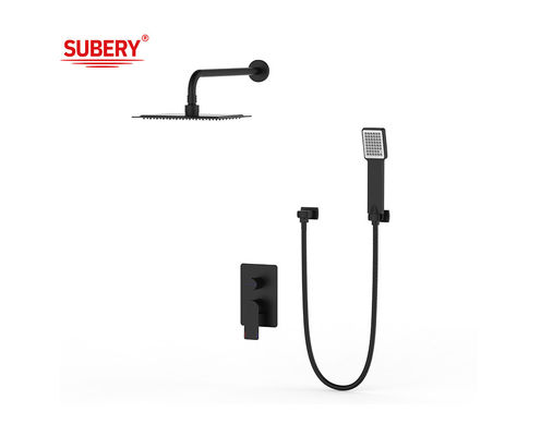 Singole leva nascosta in parete Bagno o doccia Mixer con diverter doccia piovana doccia a mano Bagno Matt Nero Rubinetto in ottone