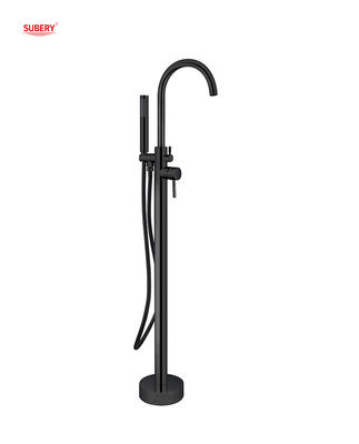 Matt Black Brass Rubinetti per vasca da bagno indipendenti con sollevamento a leva singola montato sul pavimento