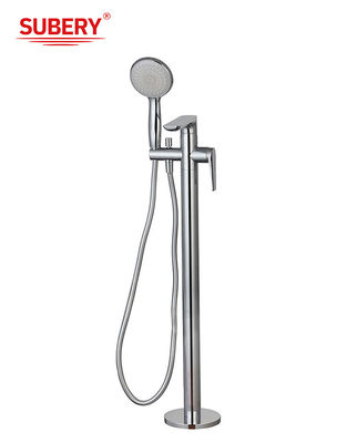 Moderni rubinetti per vasca da bagno a leva singola in ottone cromo OEM montati a pavimento