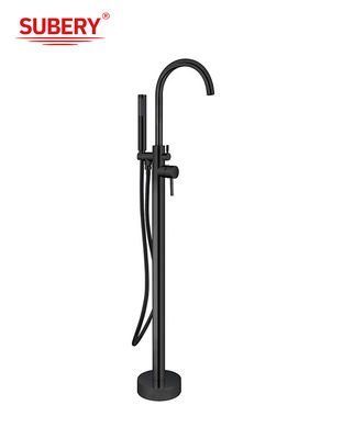 Matt Black Brass Rubinetti per vasca da bagno indipendenti con sollevamento a leva singola montato sul pavimento