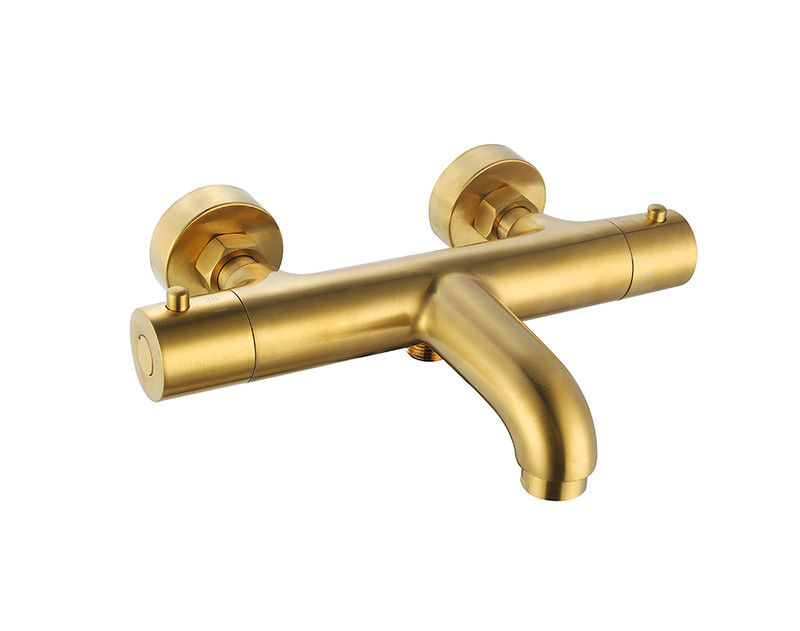 Temperatura termostatica regolabile Bagno o doccia Sgombero di scarico Mixer spazzolato Colore dorato Rubinetto in ottone OEM Rotondo Classico