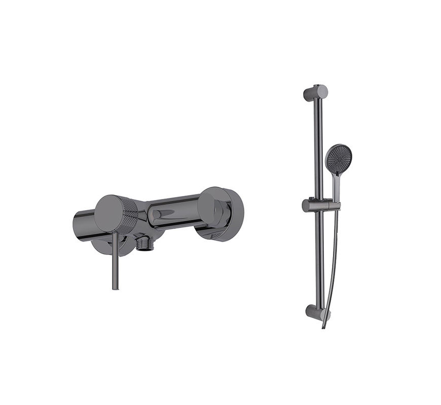 Dispositivi per la doccia a leva singola Miscelatore di doccia per bagno Rubinetti di doccia Slide Rail Bar Hose Set Gun Metal Brass