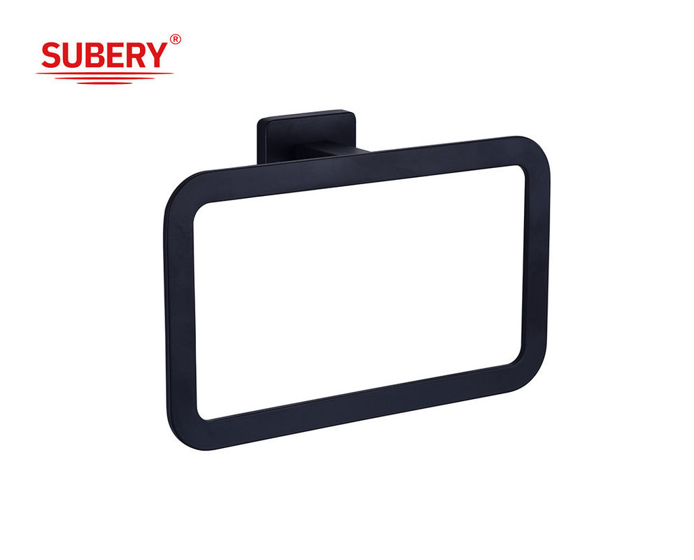Accessoio per bagni porta anello per asciugamani in zinco matt nero design rettangolare classico OEM ODM