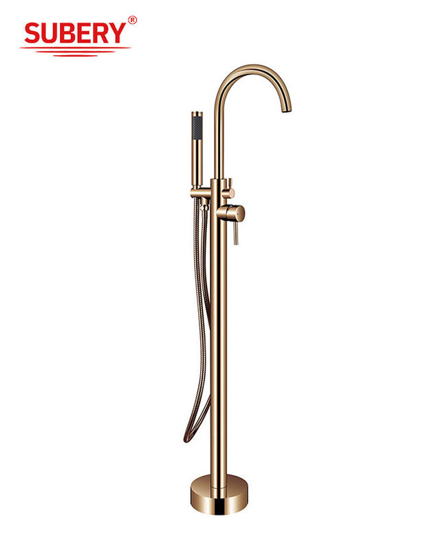 OEM Single Lever Free Standing Tub Faucet Piano Montaggio Con Diverter Rosa Oro Rame