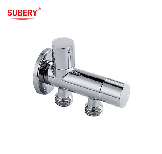 Custom L forma G1/2 Un ingresso Due uscite Cromo ottone Lavatrice Valvole d'ingresso dell'acqua Bagno WC Valvola angolare